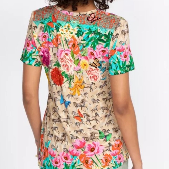 Johnny Was Lace garden favourites short sleeve v-neck womens shirt - Picture 6 of 9